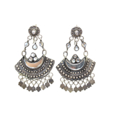 Handmade traditional Women Earrings 925 Sterling Silver white glass P 623
